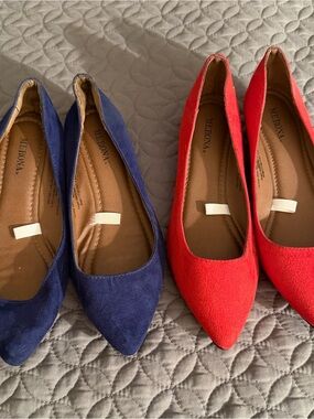Merona Pointed Toe Flats in Red and Navy Suede